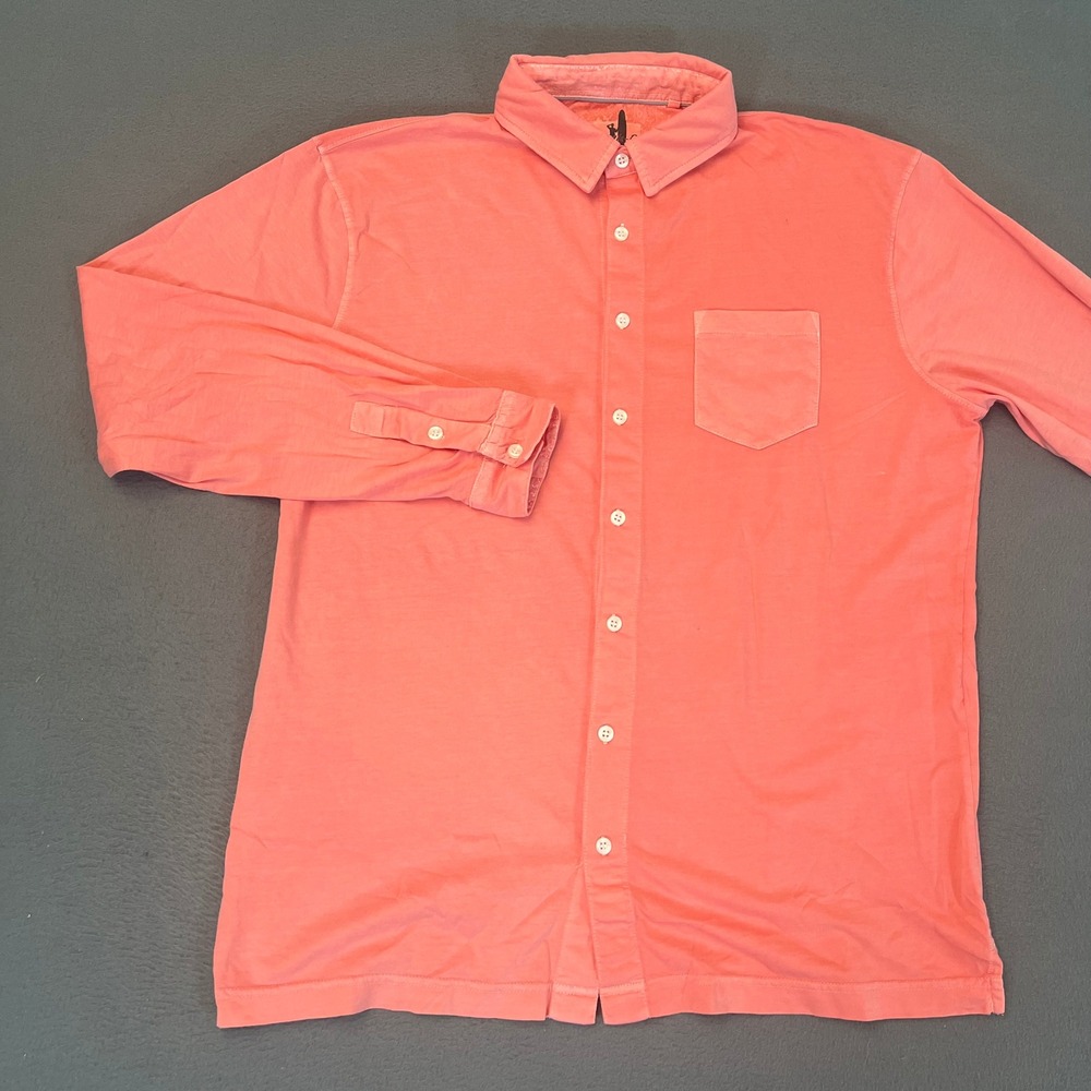 Johnnie-O Mens Long Sleeve Button Down Shirt Coral Pink Cotton Jersey Size Large
